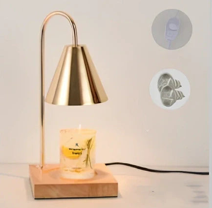 Log aromatherapy melting wax lamp measuring 37cm tall with natural wood base and white lampshade