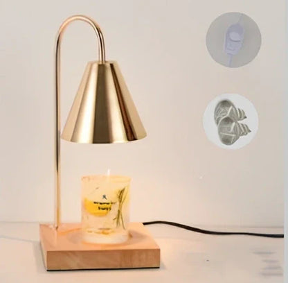 Log aromatherapy melting wax lamp measuring 37cm tall with natural wood base and white lampshade