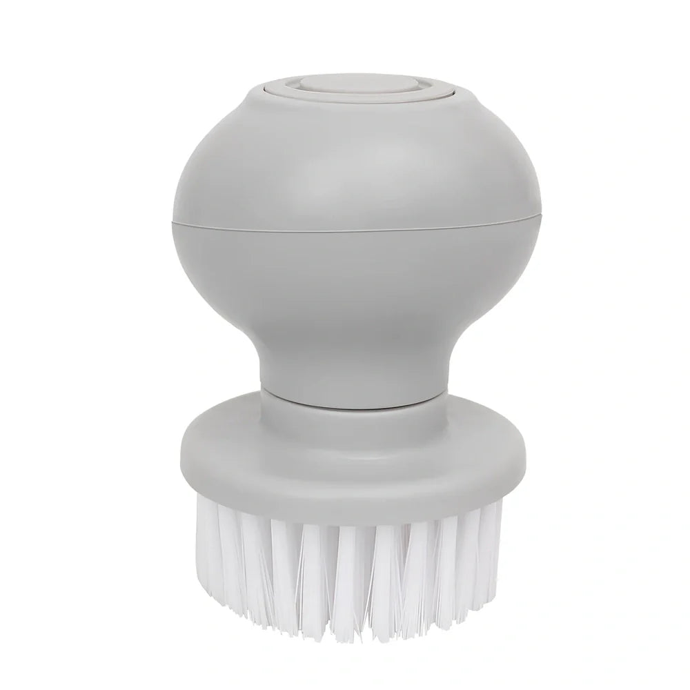 Refillable soap dispenser cleaning brush with silicone bristles and ergonomic handle for pots and pans