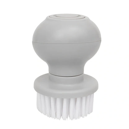 Refillable soap dispenser cleaning brush with silicone bristles and ergonomic handle for pots and pans