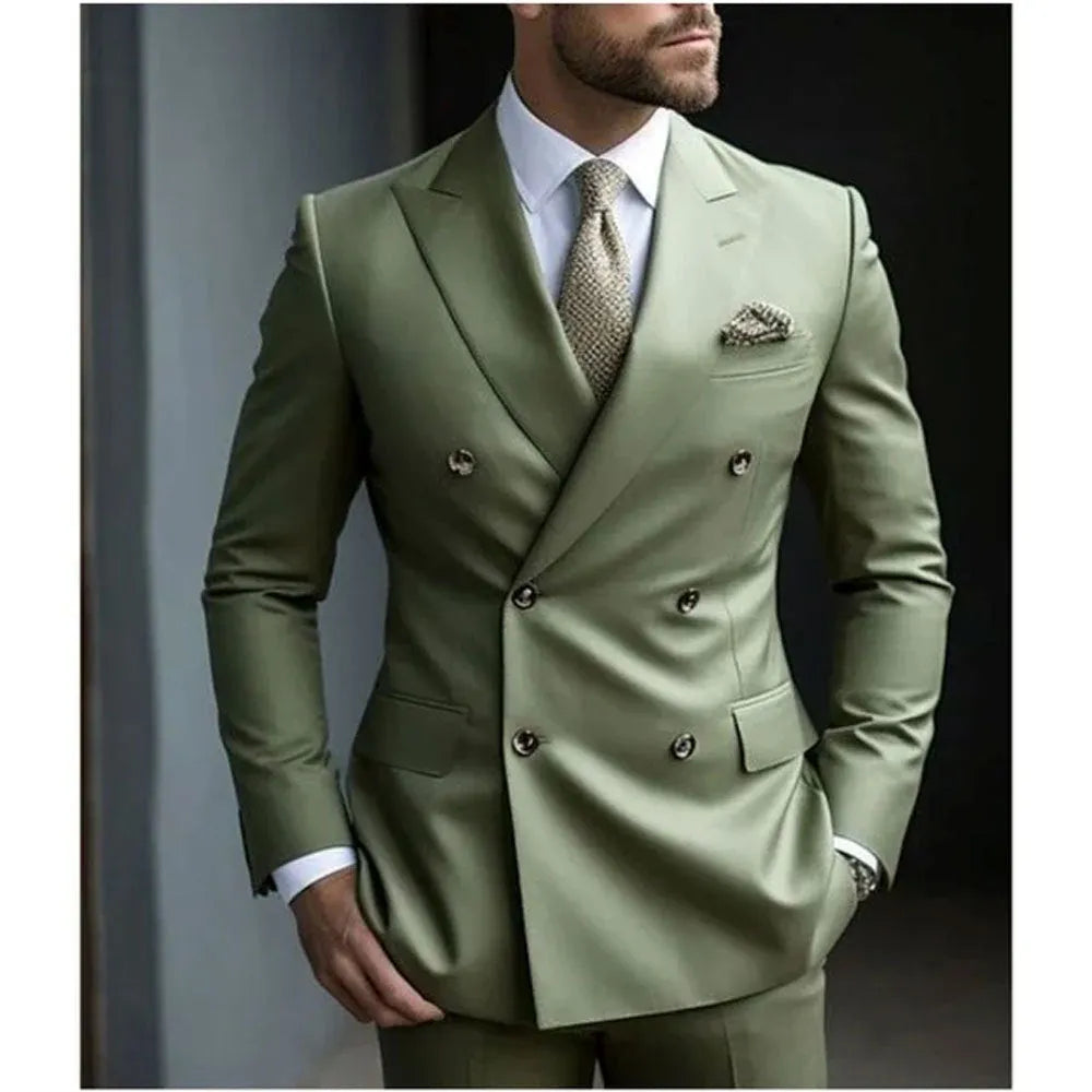 Men's Korean style slim fit two-piece suit with adhesive interlining construction in various colours