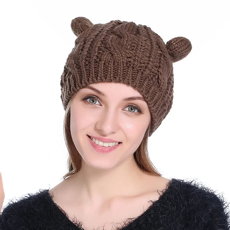 Cozy Cat Ear Knit Beanie in various colors for autumn and winter warmth