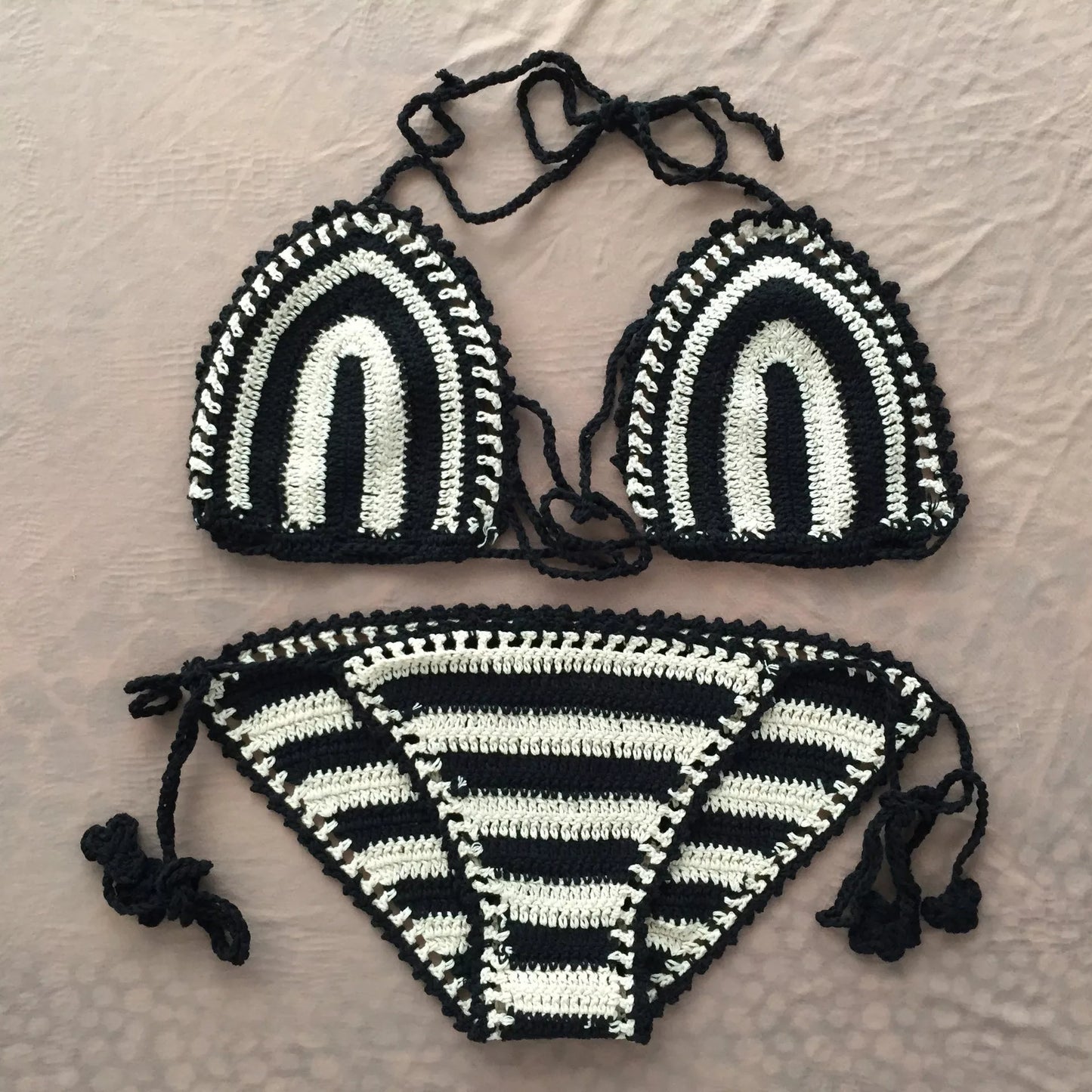 Hand crochet bikini set in woven cotton with adjustable wrap design