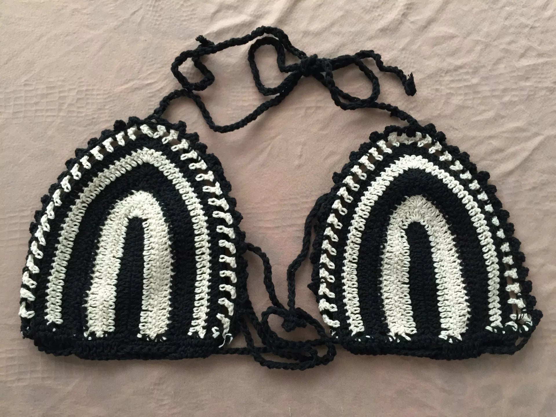 Hand crochet bikini set in woven cotton with adjustable wrap design