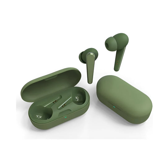 Black, white, pink, green, and blue ANC wireless noise cancelling earplug headphones with 20m range