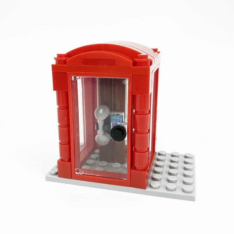 Classic British red telephone box building blocks set, featuring detailed construction and iconic design