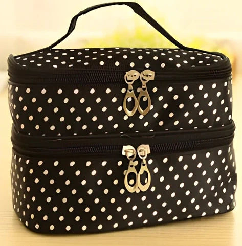 Double-layer cosmetic bag with multicoloured wavelet dots measuring 20.5cm long