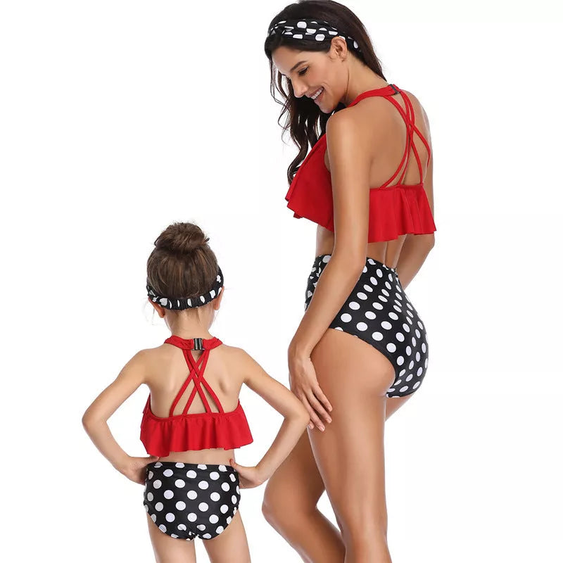Nylon swimsuit for baby girls and women with chest pad in various colors