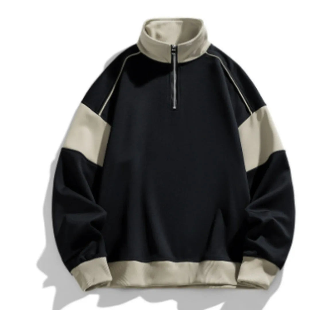 Men's hooded corduroy sweatshirt with drop shoulder design and loose lapels in beige colour