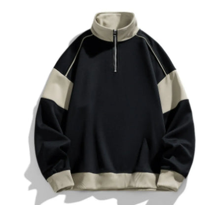 Men's hooded corduroy sweatshirt with drop shoulder design and loose lapels in beige colour