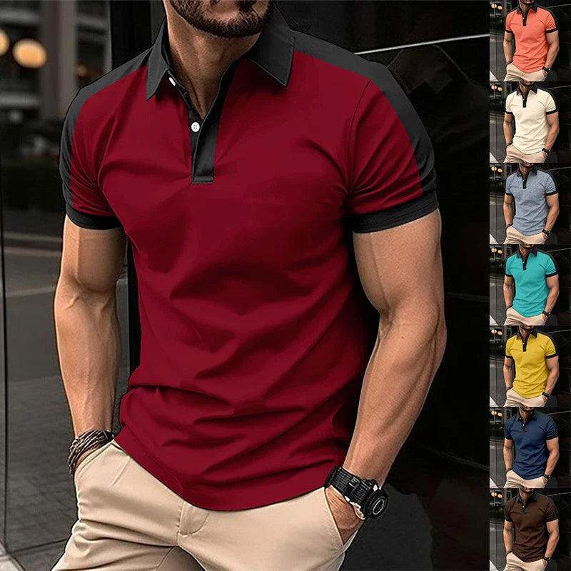 Men's short-sleeve casual polo shirts in a variety of vibrant colors and sizes