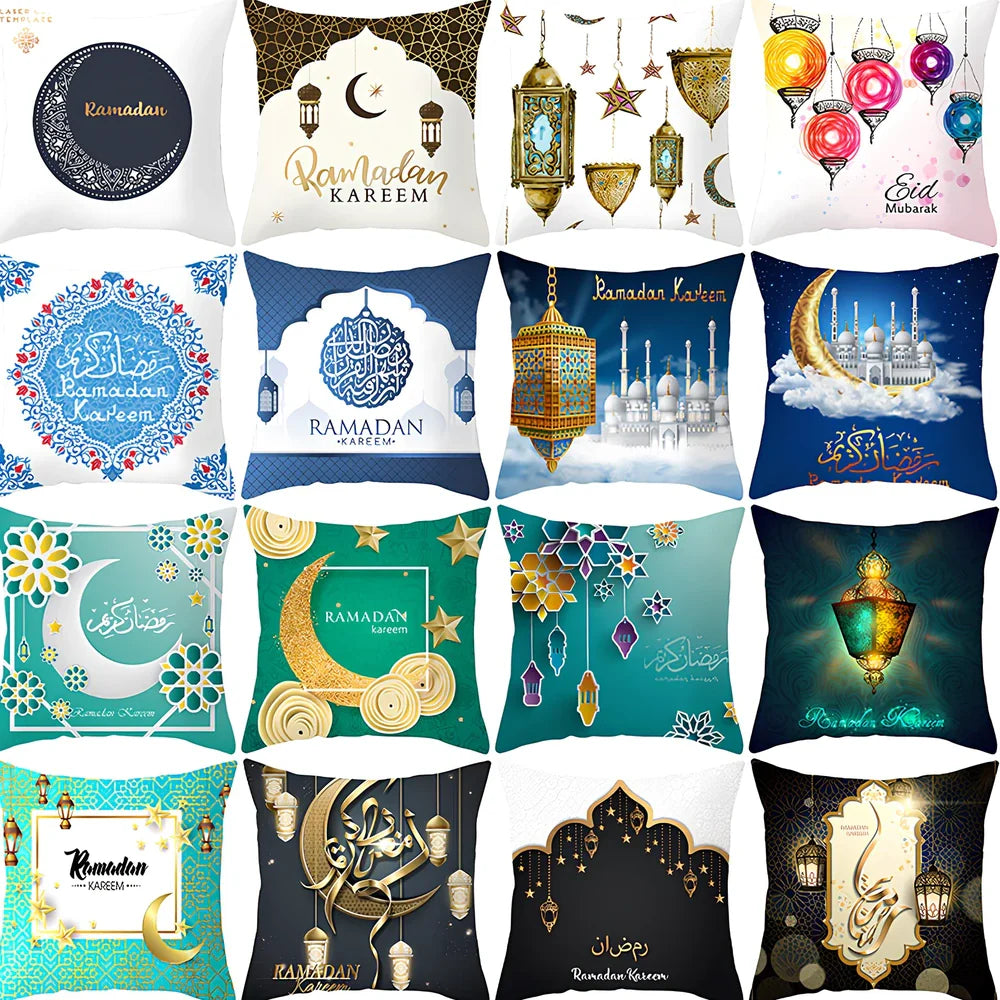 Single-sided digital printed peach skin pillowcase measuring 44cm for Ramadan Eid decor