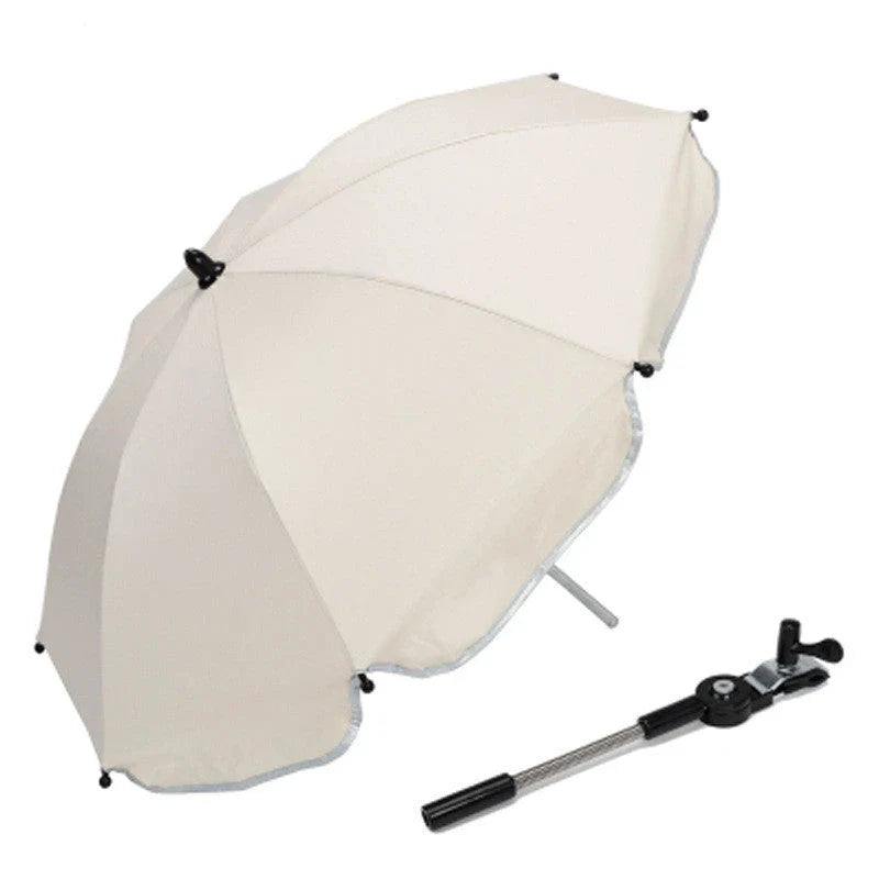 Adjustable stroller umbrella with 360-degree rotation for sun protection and shading during outdoor walks and activities