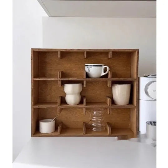 Solid birch wood square multi-layer grid storage rack with natural meridian colour grain