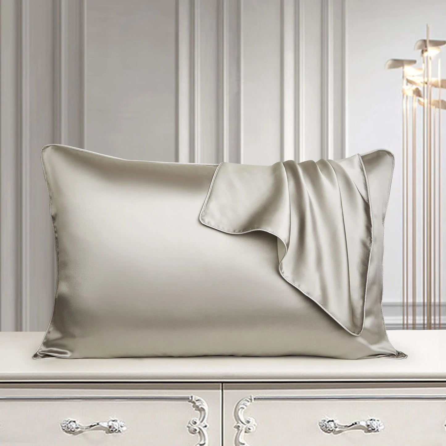 Mulberry silk pillowcase 48x74cm in palace luxury style with inlaid rope weave texture.