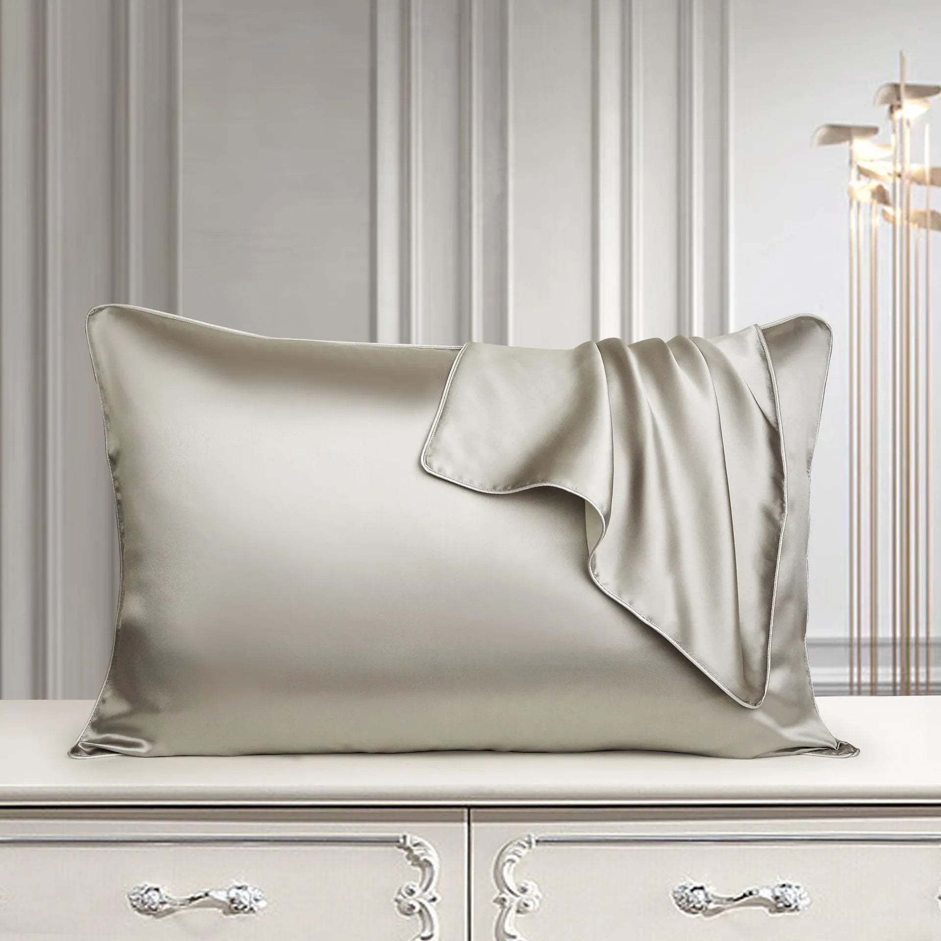 Mulberry silk pillowcase 48x74cm in palace luxury style with inlaid rope weave texture.