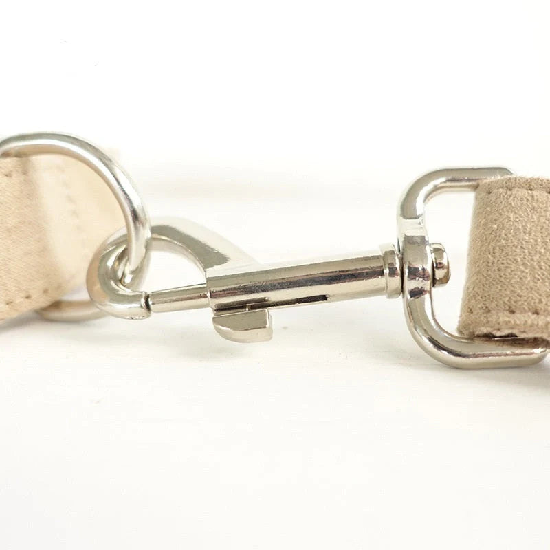 Premium polyester dog collar and leash set in nude color with elegant bow accent for stylish pet fashion