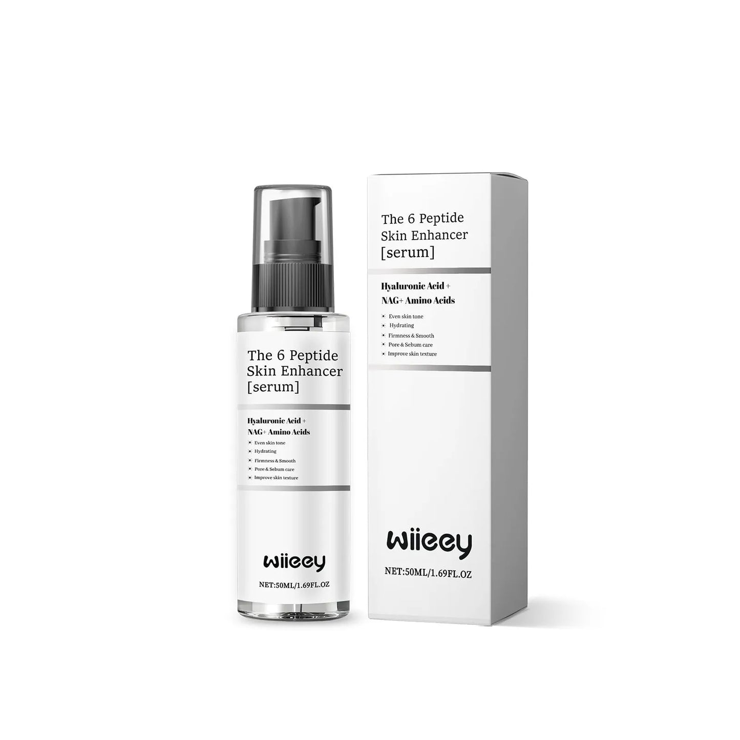 50 ml bottle of skin enhancer serum with hyaluronic acid and N-acetylglucosamine