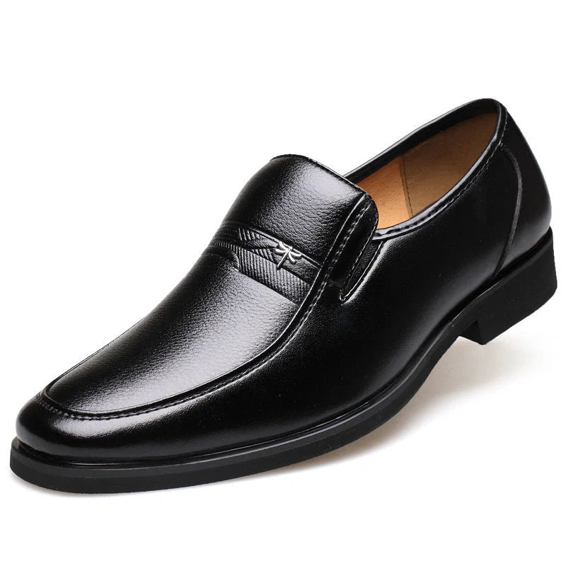 Men's leather business casual shoes with rubber sole, available in brown and black
