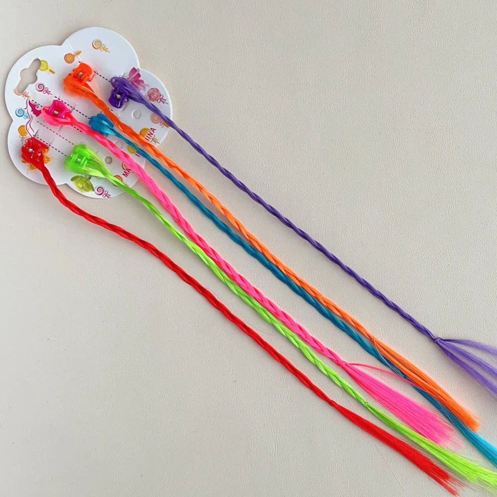 Colourful braided bow hair barrettes for children, 12-card pack with rainbow and macaron colour options