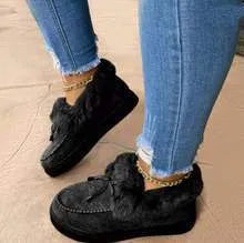 Women's cotton shoes with round toe, non-slip rubber sole, and velvet lining in multiple colours