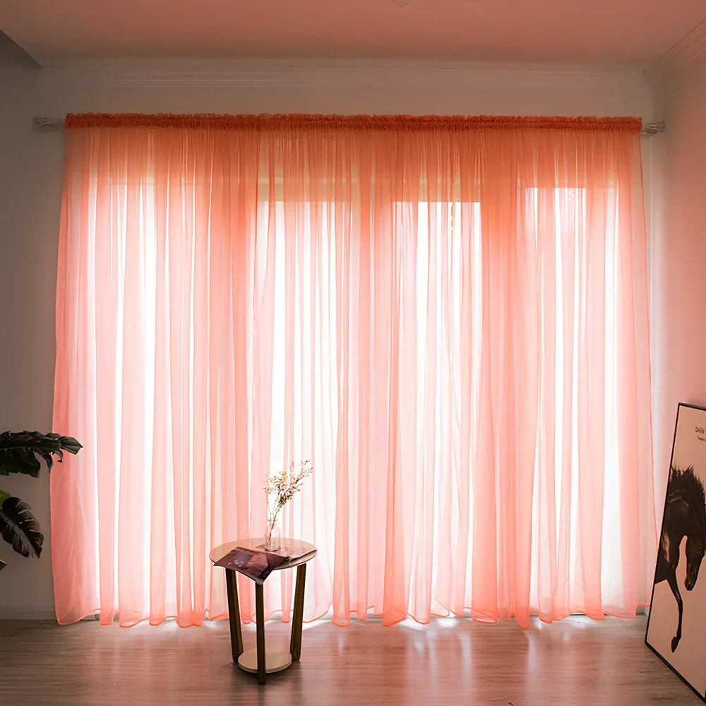 Simple modern balcony solid colour gauze curtain in beige showing light transmission effect