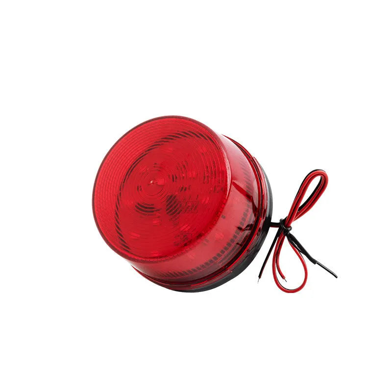 Small Flash 24v warning light showing 73mm diameter, 45mm height with red housing and mounting base