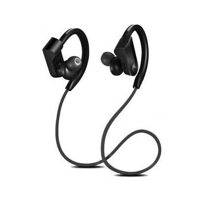 Wireless neckband Bluetooth earphones in black, blue, or red colour with USB charging cable.