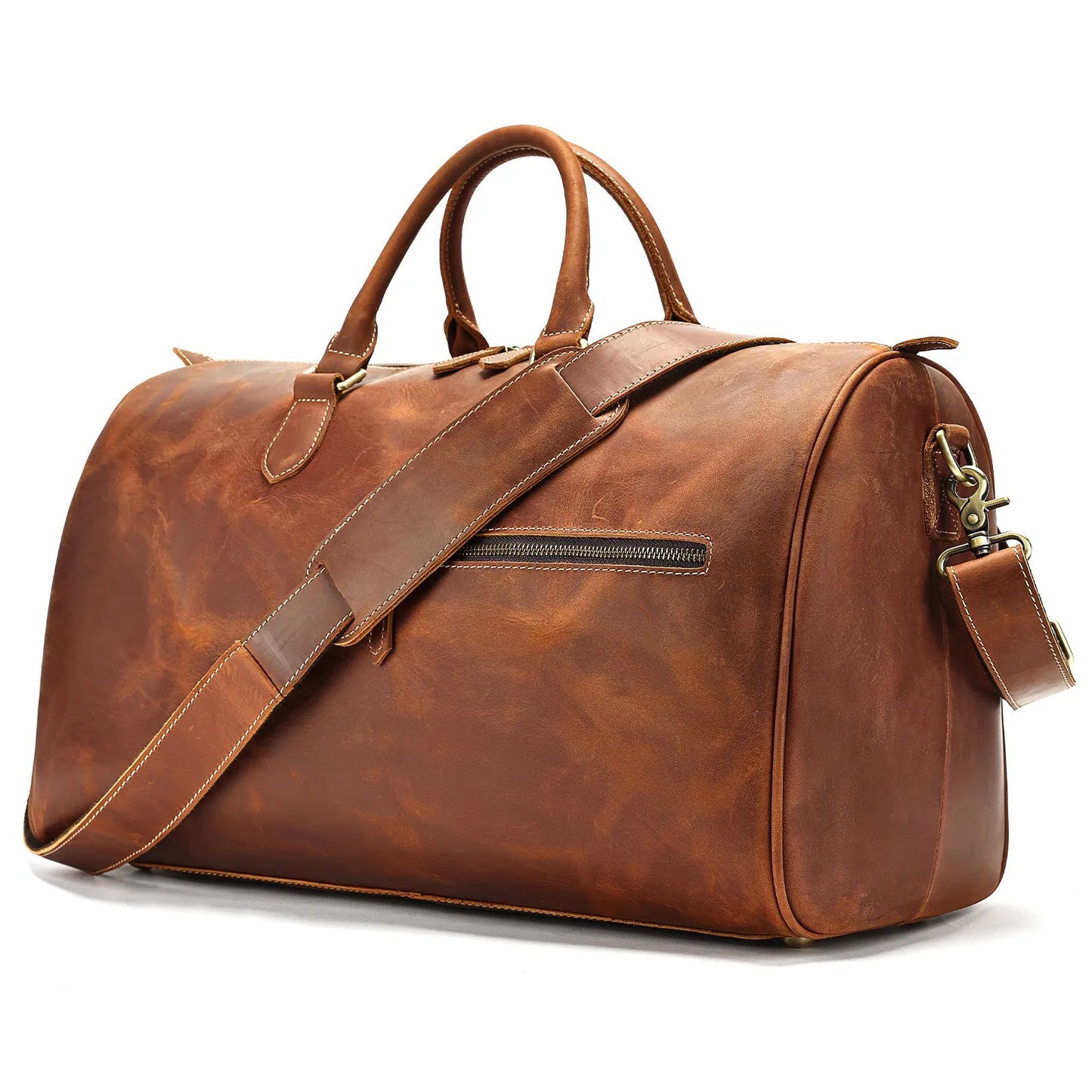 Men's large genuine cowhide leather crossbody bag in vintage travel style.