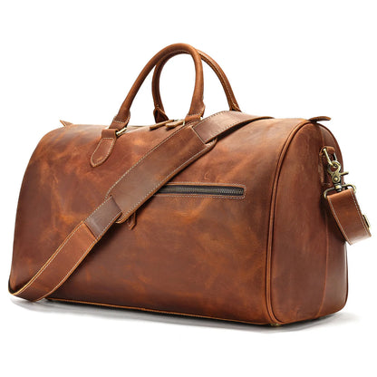 Men's large genuine cowhide leather crossbody bag in vintage travel style.