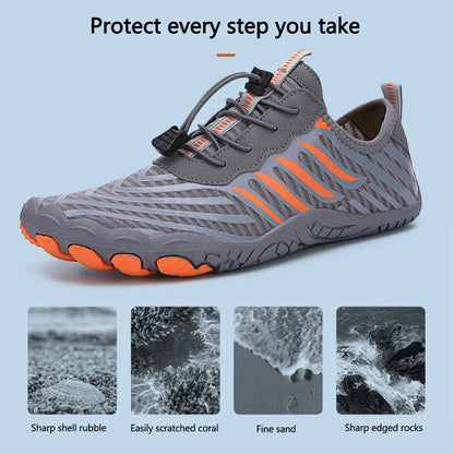 Leisure swimming wading shoes with non-slip rubber sole in grey, black, white, and moonlight colors