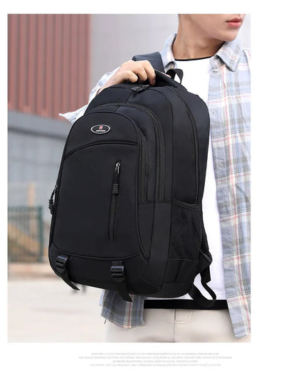 Waterproof nylon high school backpack with air-cushioned straps in black, red, blue, or grey colours