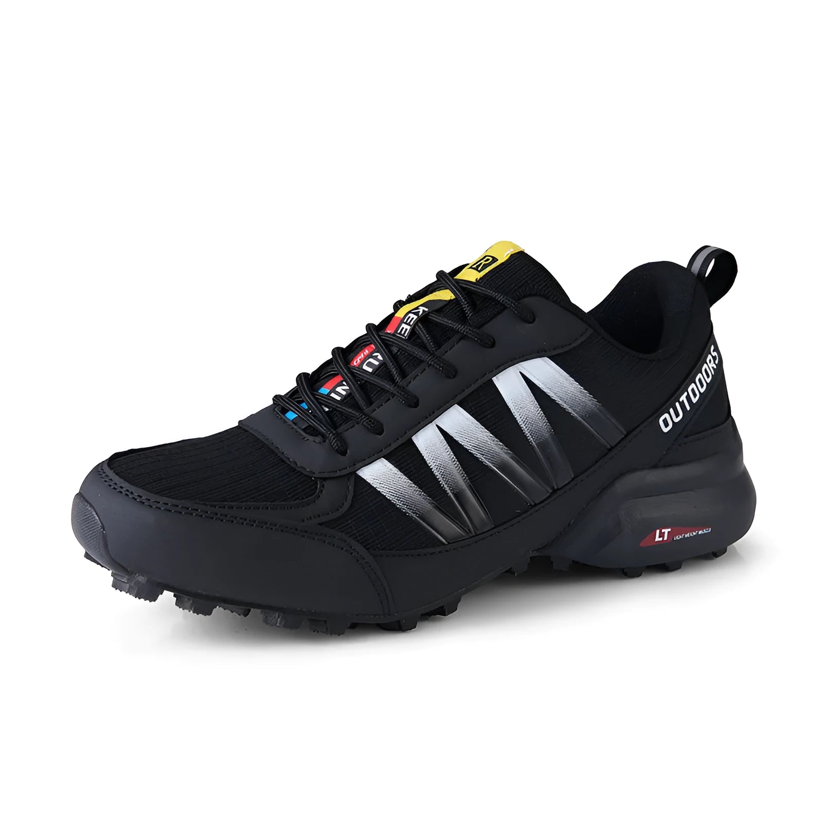 Men's mountaineering and rock climbing sneakers with rubber sole and lace-up front in black colour.