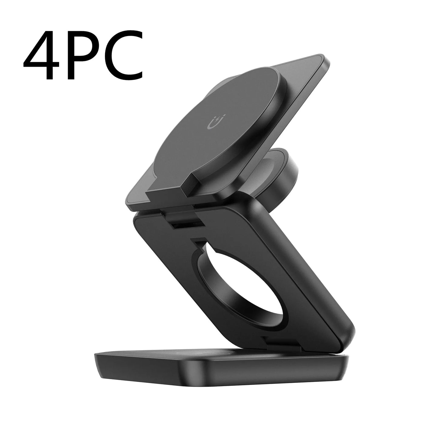 White foldable magnetic wireless charging phone holder shown open and closed