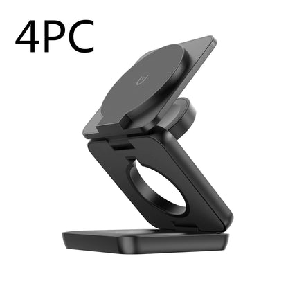 White foldable magnetic wireless charging phone holder shown open and closed