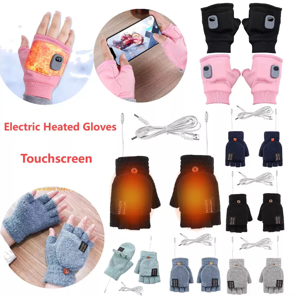 USB rechargeable electric winter gloves with digital display in black and pink