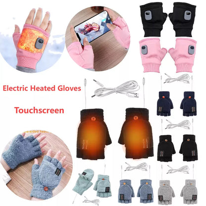 USB rechargeable electric winter gloves with digital display in black and pink