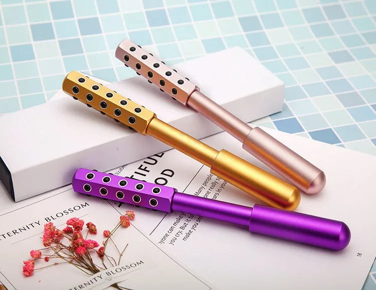 Germanium particles roller beauty massage instrument for eye beauty, featuring 24 germanium purple beads in a 193mm length design to target facial contours with gentle pressure.