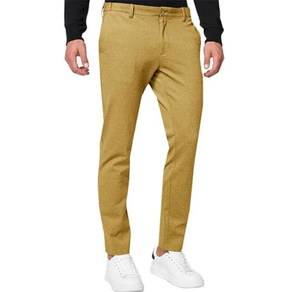 Men's slim-fit tapered chino trousers in a cotton blend fabric, shown in a solid colour.