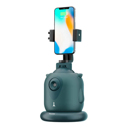 360 rotation intelligent follow-up gimbal with AI face recognition, dark green colour, showing built-in camera and 1/4 adapter