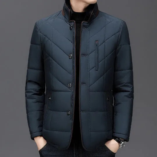 Men's solid colour winter short coat with side pockets in dark blue, dark green or wine red