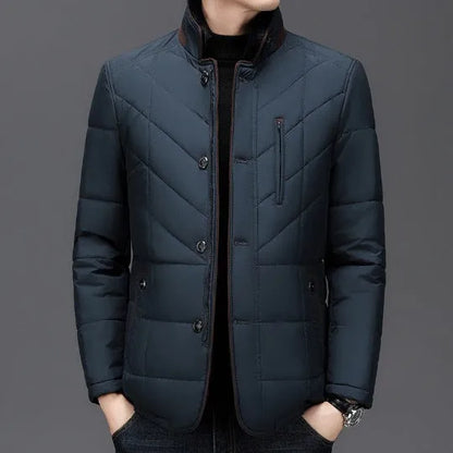 Men's solid colour winter short coat with side pockets in dark blue, dark green or wine red