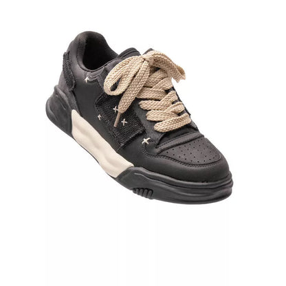 Men's casual patch leather vintage shoes in black and khaki colors