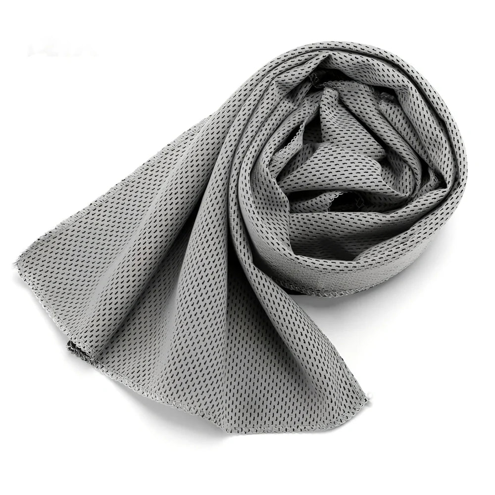 Microfiber cooling towel in blue, 30x90 cm size, for instant chill during gym and running with UPF 50 protection