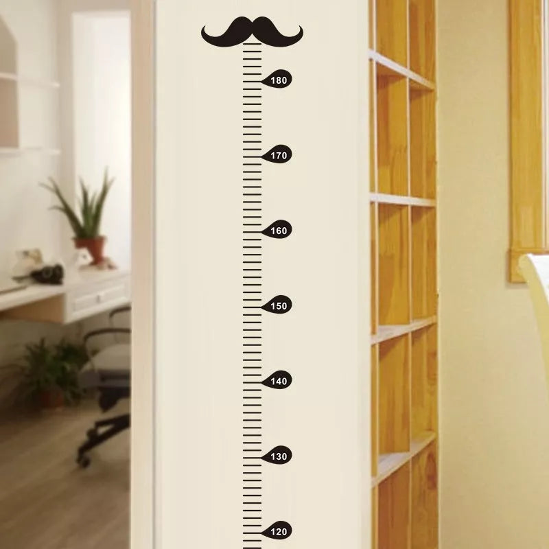 Black children's beard height measurement wall sticker, 57x12cm, modern design
