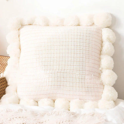 45x45cm knitted throw pillow in beige colour with plain pattern and Nordic design