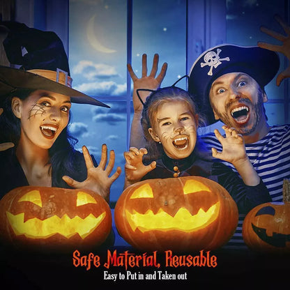 Retractable vampire fangs for Halloween and cosplay costumes, measuring 7.8*8*2.9CM