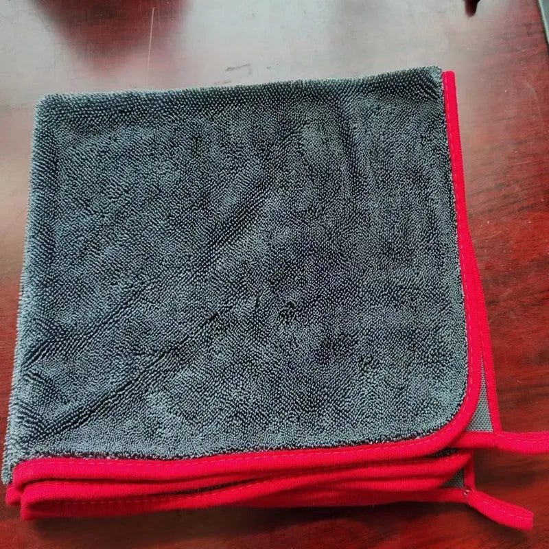 Small braid twisted grey microfiber cleaning cloth for car glass washing and automotive detailing.