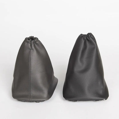 Black leather shift lever dust cover for Toyota Corolla, dimensions 15.2cm by 12.9cm.