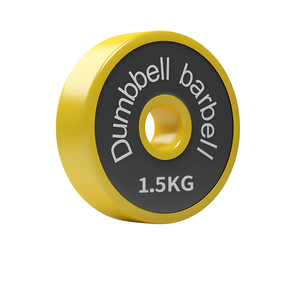 Yellow adjustable dumbbell barbell set with connecting rod and weight plates for home strength training